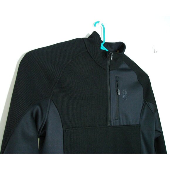 Spyder Mens 2XL Black Half Zip Sweater Gait Knit Pullover Jacket Long Sleeve USA - Picture 2 of 12